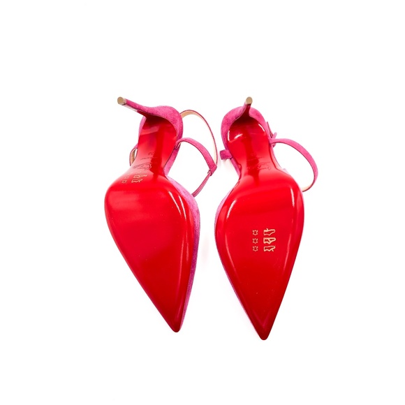 Christian Louboutin Pink Suede Slingback Cross Strap Buckle Pumps Heels EU 38 - Picture 7 of 8